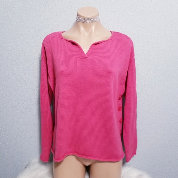 J. Jill Sweaters - J. Jill PINK boho button v neck pull over sweater SMALL